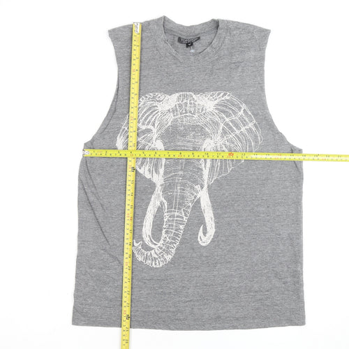 Topshop Grey Elephant Print Sleeveless Cotton Blend Top M