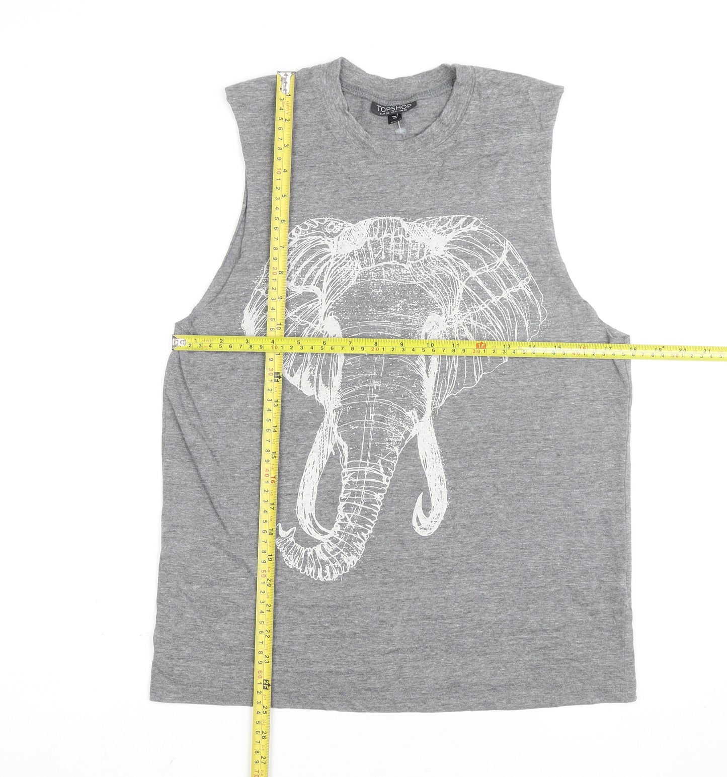 Topshop Grey Elephant Print Sleeveless Cotton Blend Top M