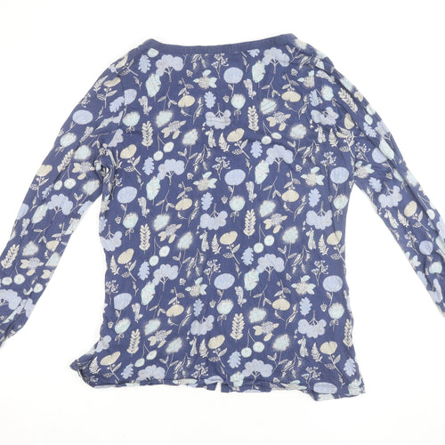 Mantaray Women Blue Floral Cotton Long Sleeve Tunic Blouse Size 12