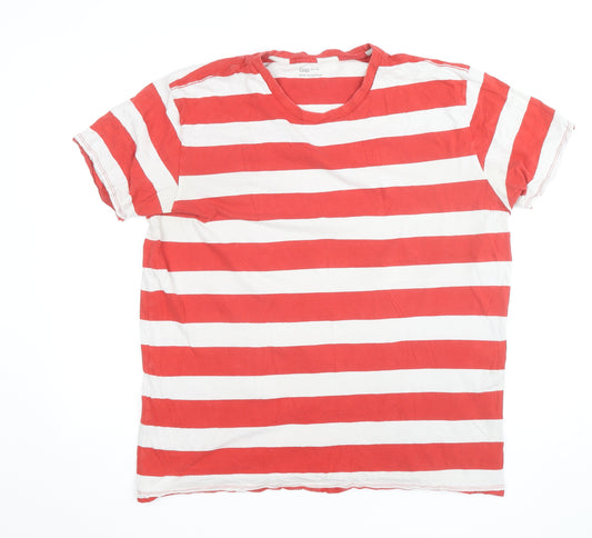 Gap Men's Red White Striped Cotton Crew Neck T-Shirt XL