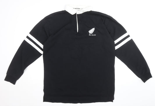 Rugby Nations Men's Black Long Sleeve New Zealand Polo Shirt M