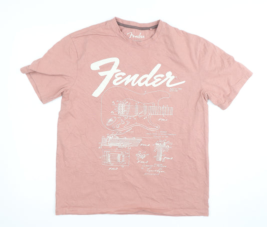 Fender Men's Pink Graphic Guitar Print Short Sleeve T-Shirt Medium