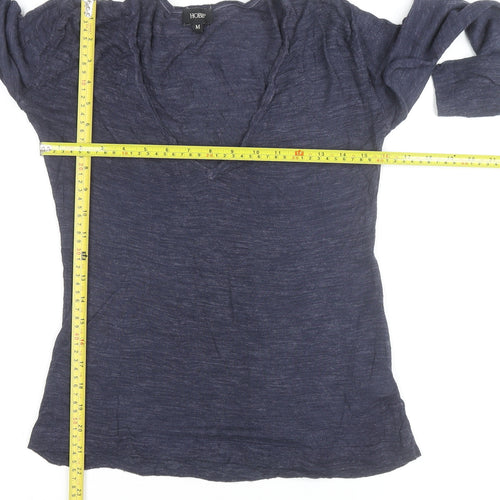 Hobbs Womens Blue Cotton V-Neck Long Sleeve T-Shirt M