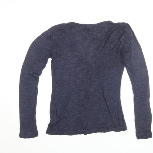 Hobbs Womens Blue Cotton V-Neck Long Sleeve T-Shirt M