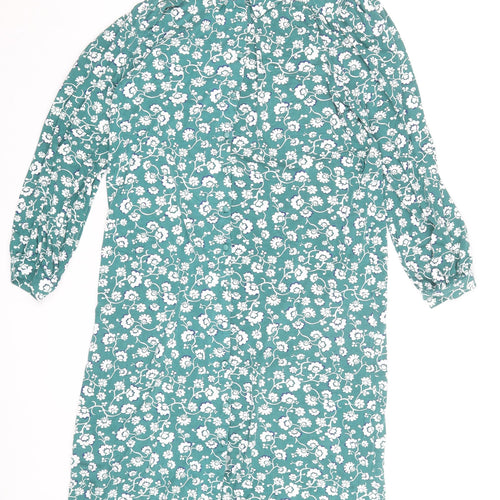 Monsoon Women Green Floral Shift Dress Size S Viscose Jersey Long Sleeve