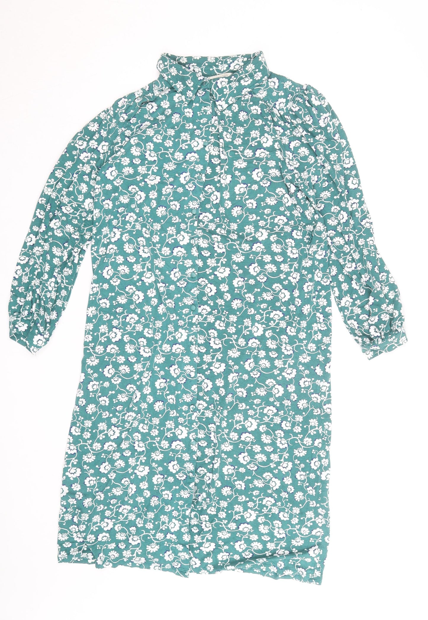 Monsoon Women Green Floral Shift Dress Size S Viscose Jersey Long Sleeve
