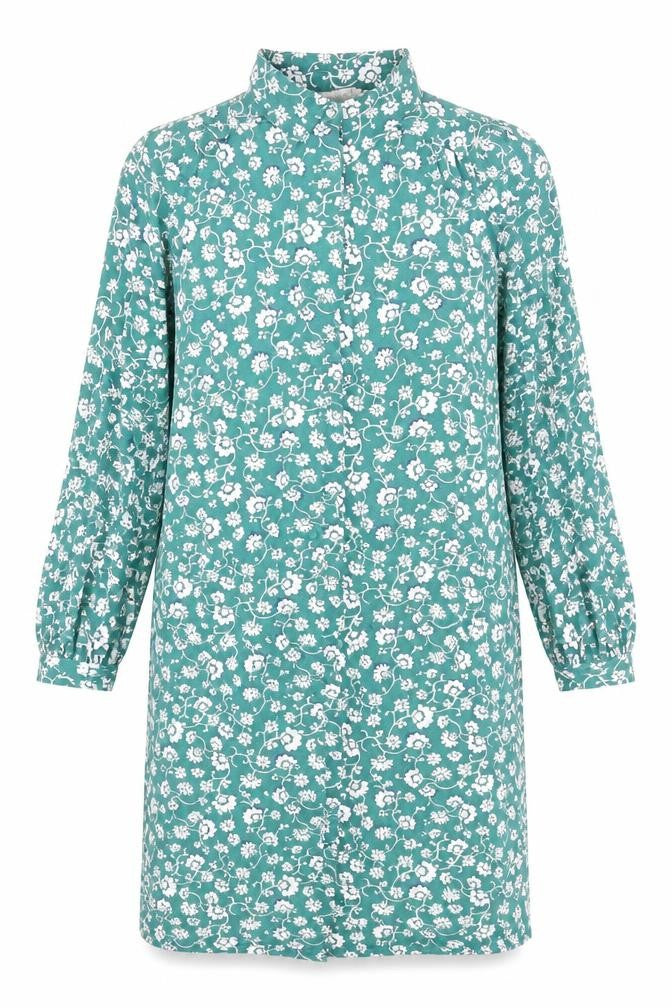 Monsoon Women Green Floral Shift Dress Size S Viscose Jersey Long Sleeve