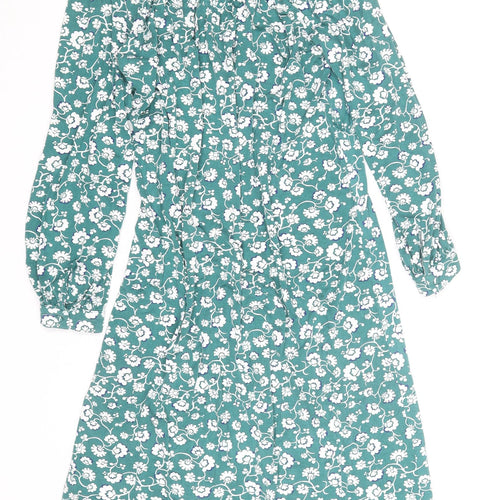 Monsoon Women Green Floral Shift Dress Size S Viscose Jersey Long Sleeve