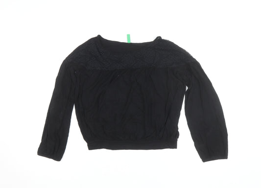 United Colors of Benetton Women's Black Lace Panel Tunic Blouse L