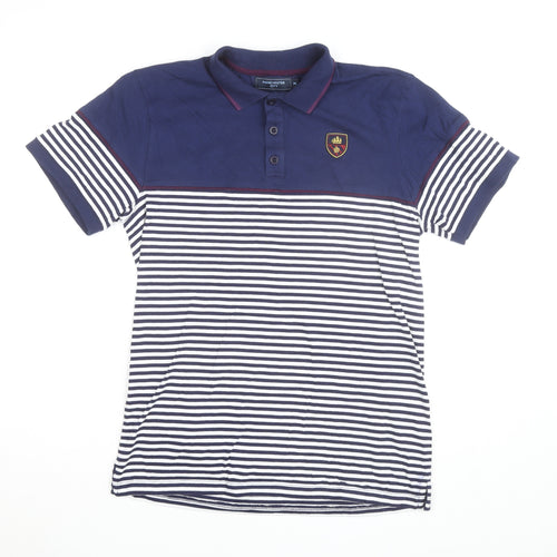 Manchester City Men's Navy Striped Polo T-Shirt M Classic Fit
