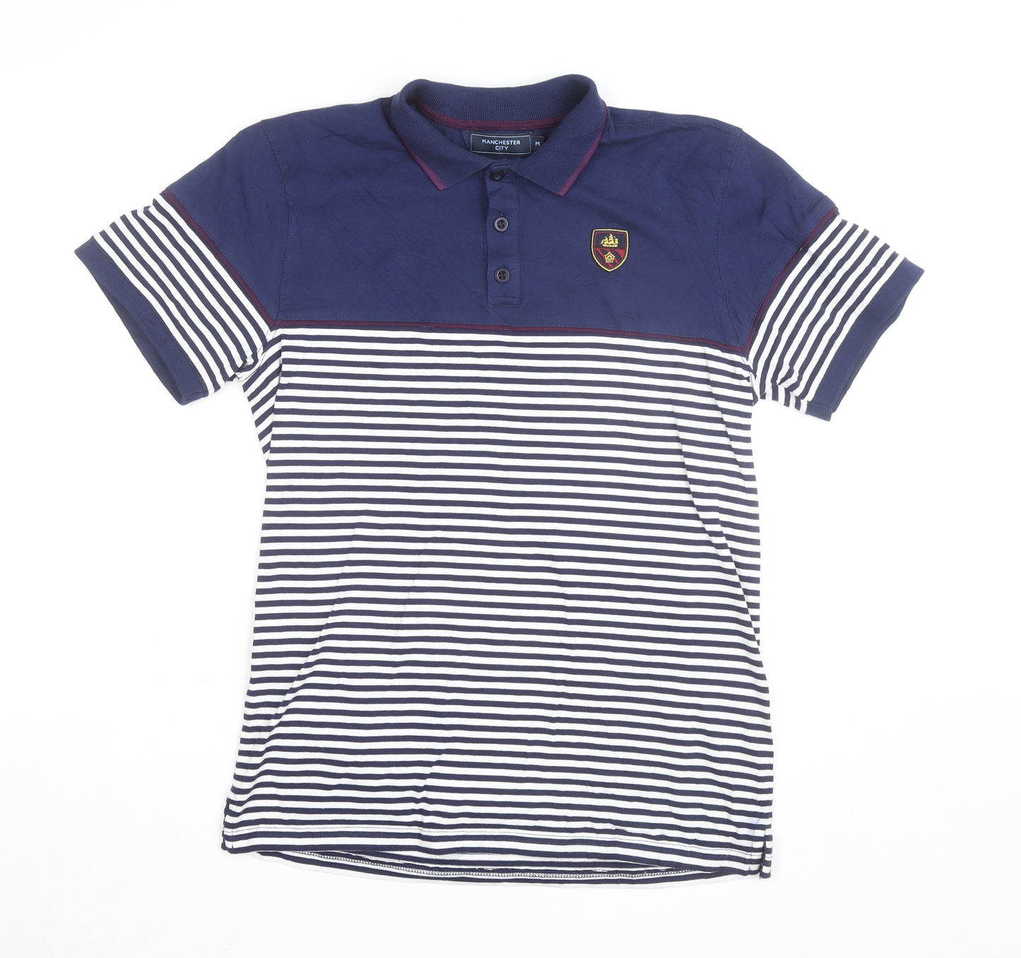 Manchester City Men's Navy Striped Polo T-Shirt M Classic Fit