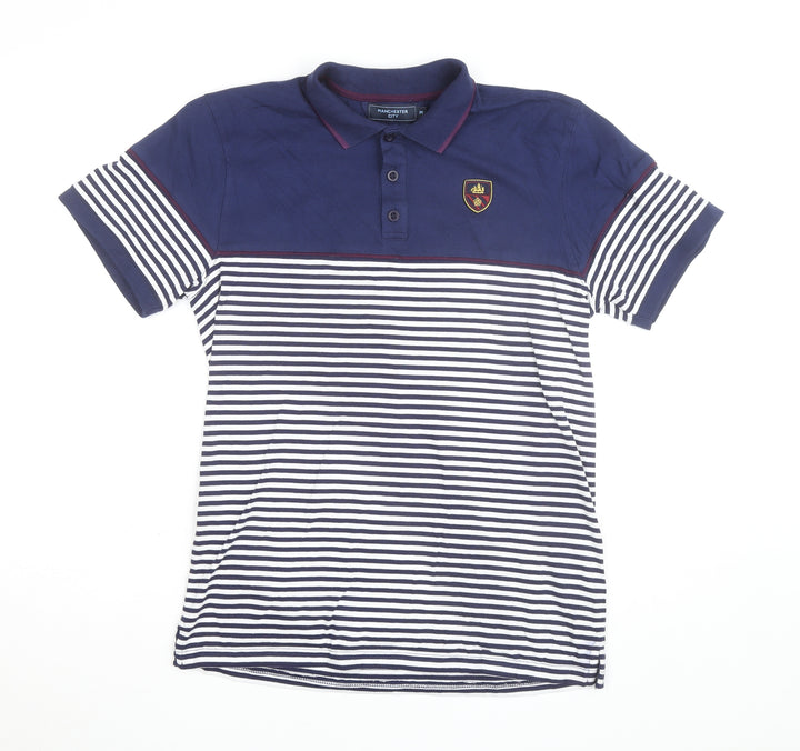 Manchester City Men's Navy Striped Polo T-Shirt M Classic Fit