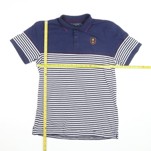 Manchester City Men's Navy Striped Polo T-Shirt M Classic Fit