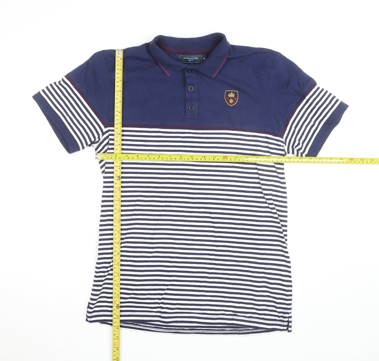Manchester City Men's Navy Striped Polo T-Shirt M Classic Fit
