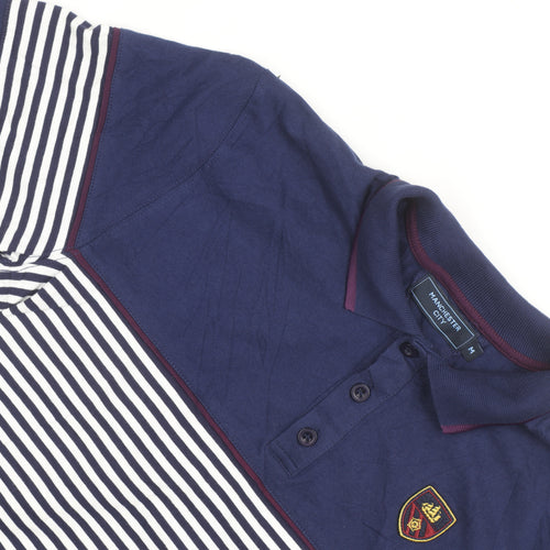 Manchester City Men's Navy Striped Polo T-Shirt M Classic Fit