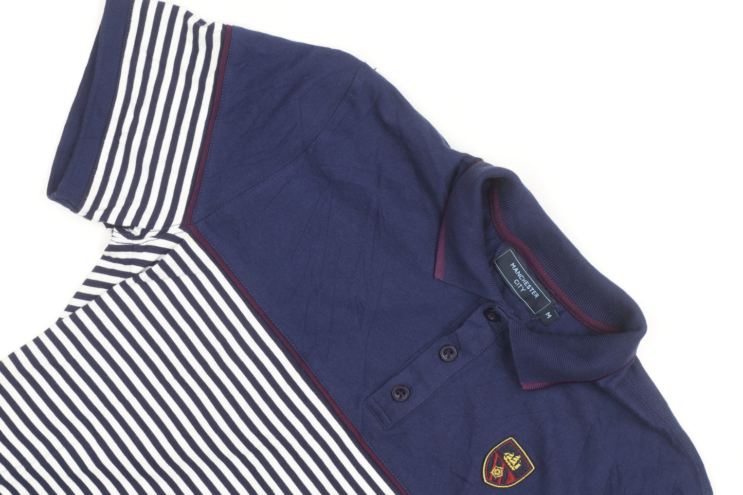 Manchester City Men's Navy Striped Polo T-Shirt M Classic Fit
