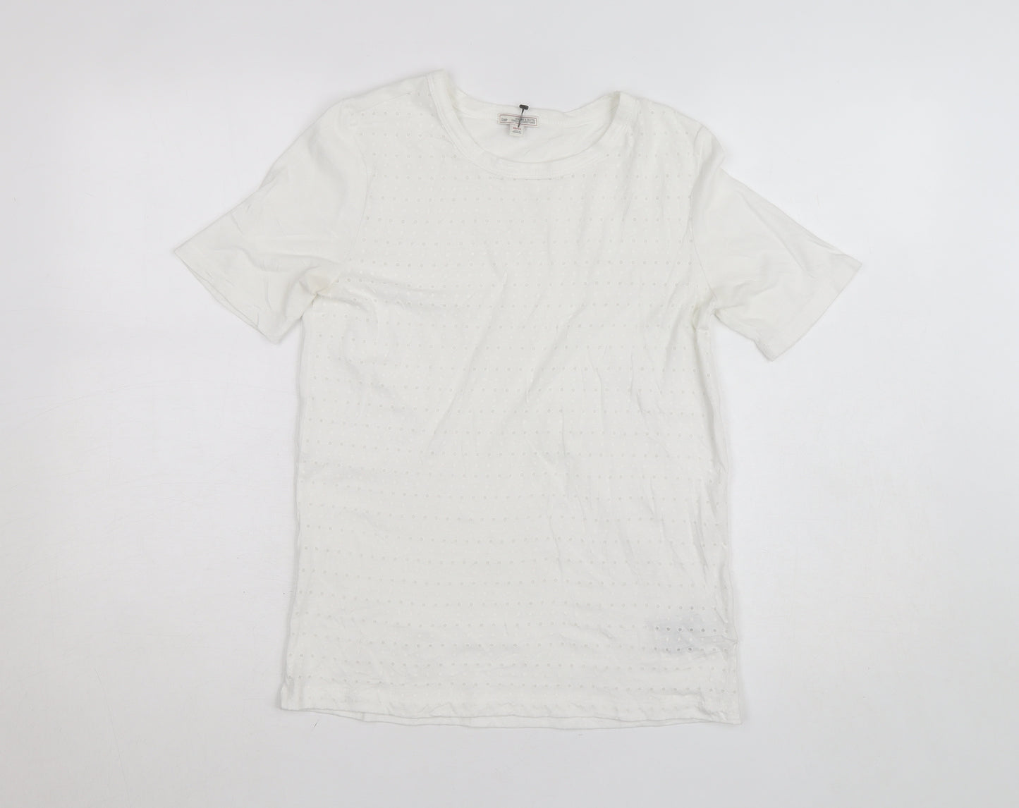Gap Women’s White Polka Dot Cotton Blend Crew Neck T-Shirt XS