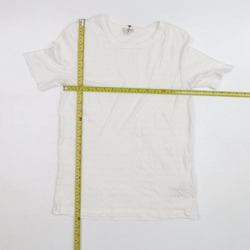 Gap Women’s White Polka Dot Cotton Blend Crew Neck T-Shirt XS