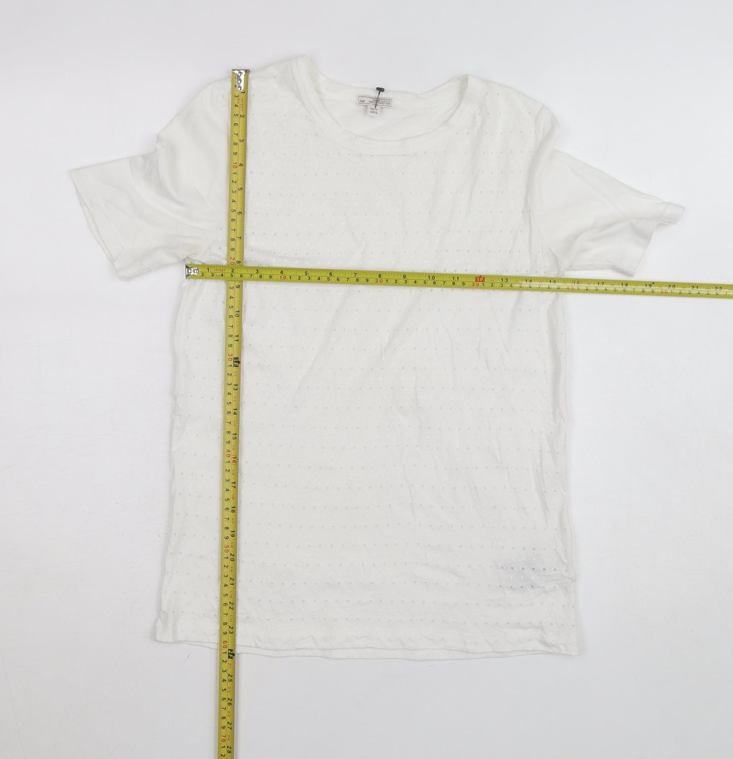 Gap Women’s White Polka Dot Cotton Blend Crew Neck T-Shirt XS