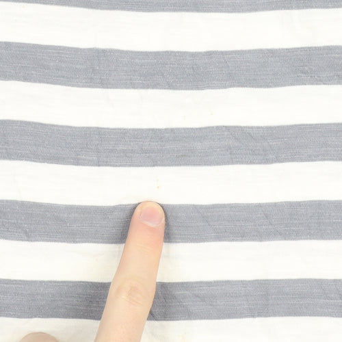 Fat Face Women's Grey White Striped Floral 3/4 Sleeve Cotton Top Size 12