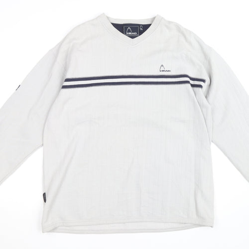 Head Men's Grey XL V-Neck Striped Pullover Sweatshirt