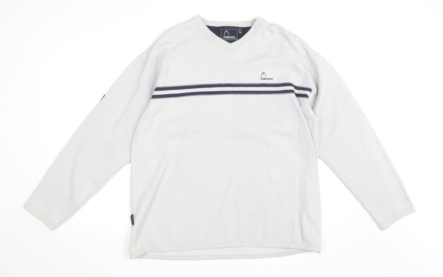 Head Men's Grey XL V-Neck Striped Pullover Sweatshirt