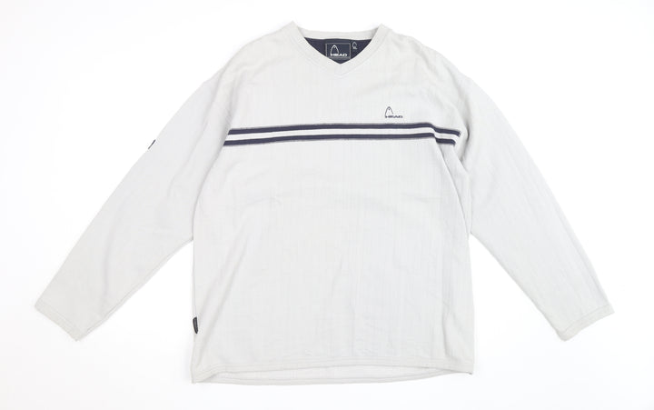 Head Men's Grey XL V-Neck Striped Pullover Sweatshirt