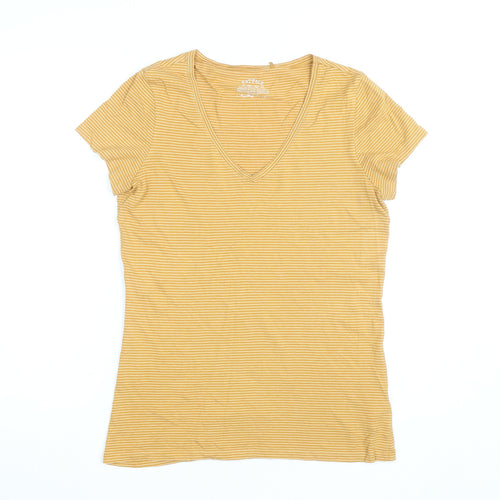 FatFace Womens Yellow Striped V-Neck Cotton Modal T-Shirt Size 12