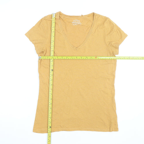 FatFace Womens Yellow Striped V-Neck Cotton Modal T-Shirt Size 12