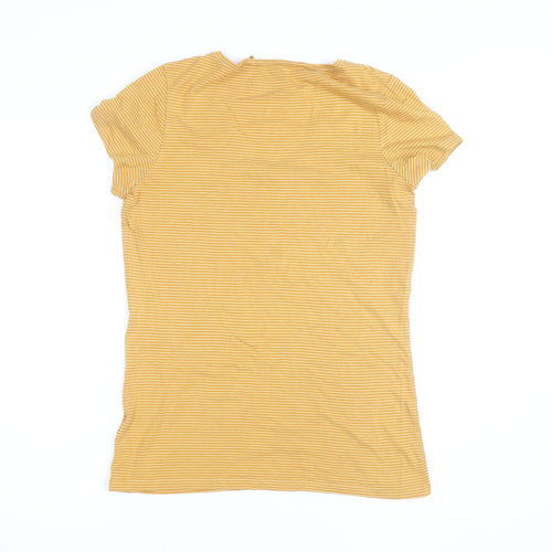FatFace Womens Yellow Striped V-Neck Cotton Modal T-Shirt Size 12
