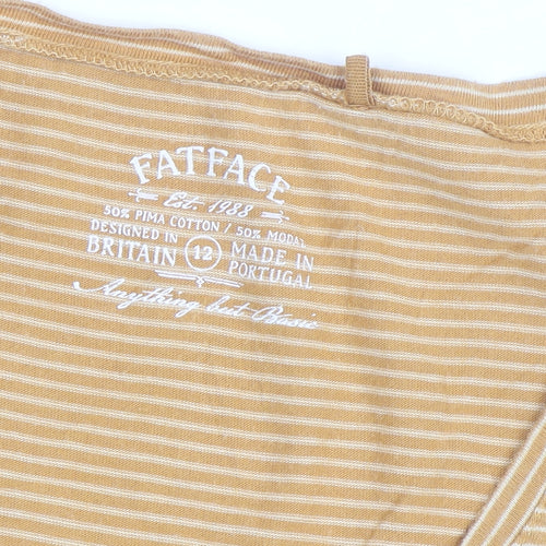 FatFace Womens Yellow Striped V-Neck Cotton Modal T-Shirt Size 12