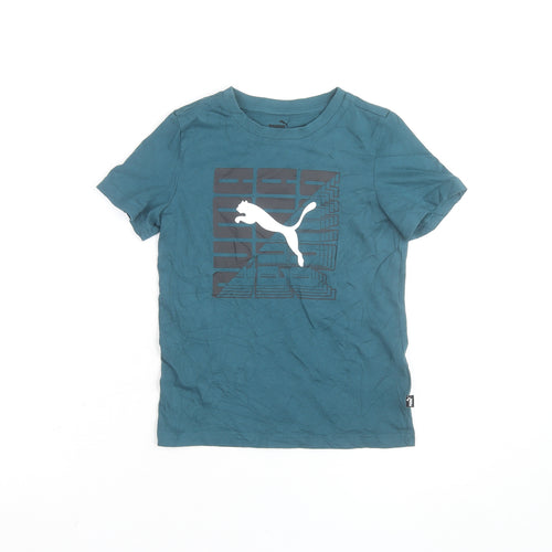 Puma Boys Blue 7-8 Years Graphic Logo Crew Neck Cotton T-Shirt