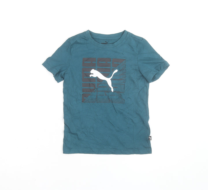 Puma Boys Blue 7-8 Years Graphic Logo Crew Neck Cotton T-Shirt