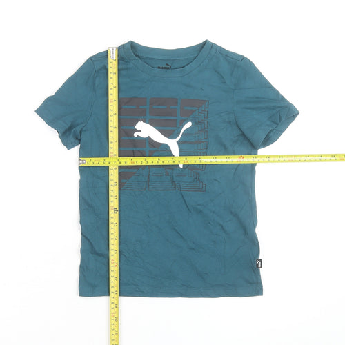 Puma Boys Blue 7-8 Years Graphic Logo Crew Neck Cotton T-Shirt