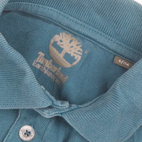 Timberland Boys Blue Long Sleeve Cotton Polo Shirt Size 6 Years