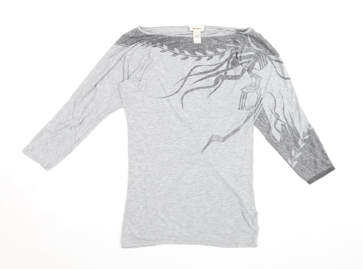 Diesel Womens Grey XS Boat Neck 3/4 Sleeve Jersey T-Shirt