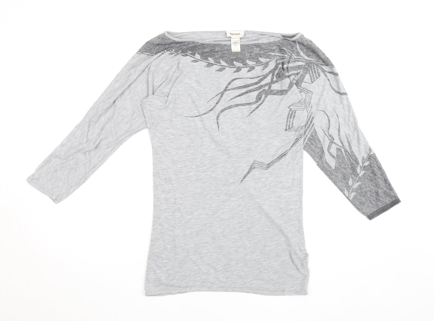 Diesel Womens Grey XS Boat Neck 3/4 Sleeve Jersey T-Shirt