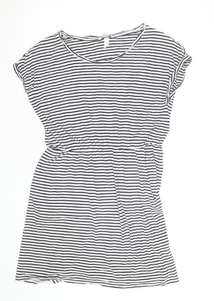 H&M Women’s Black White Striped T-Shirt Dress Size L