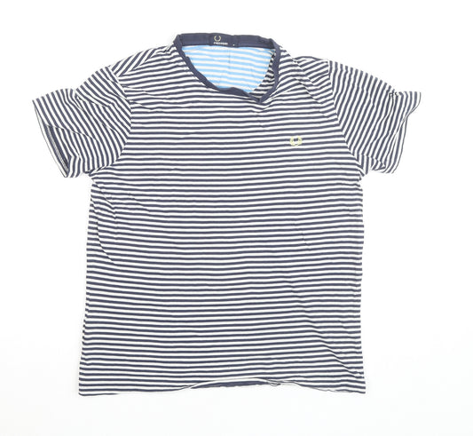 Fred Perry Men's Navy White Striped Cotton Crew Neck T-Shirt M