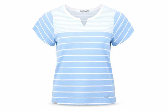 Peter Storm Women's Blue Striped Short Sleeve V-Neck T-Shirt Size 16