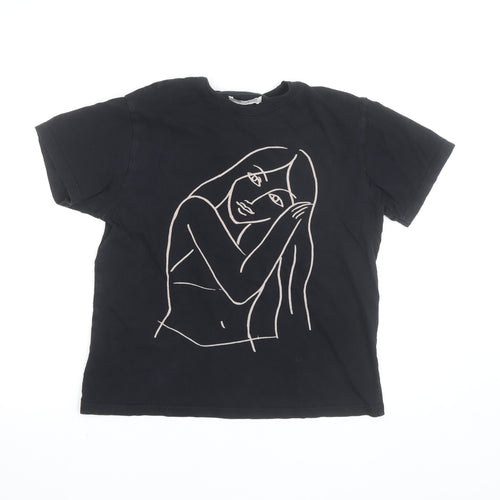 Pull & Bear Womens Black XS Graphic Crew Neck Short Sleeve T-Shirt