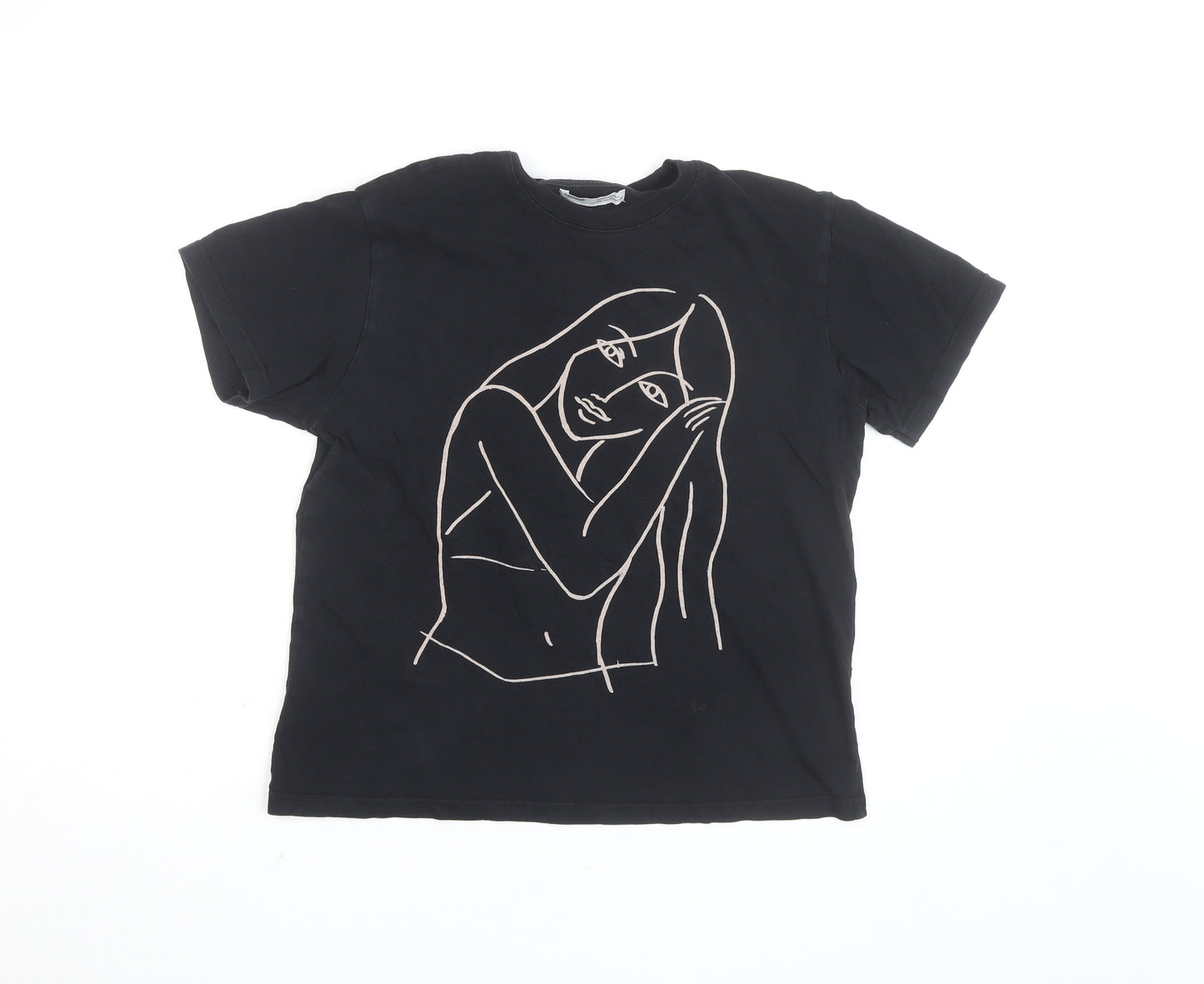 Pull & Bear Womens Black XS Graphic Crew Neck Short Sleeve T-Shirt