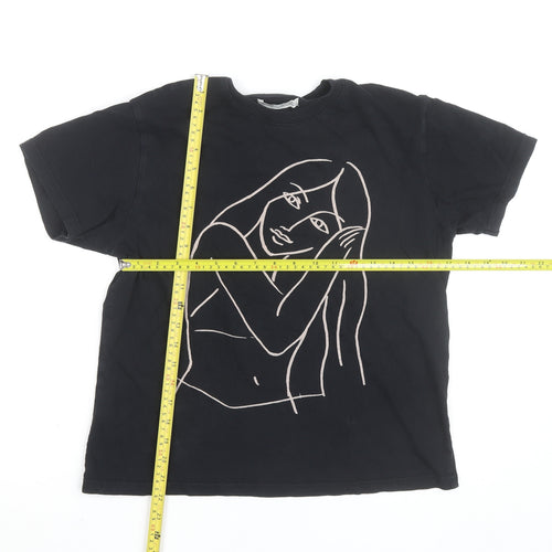 Pull & Bear Womens Black XS Graphic Crew Neck Short Sleeve T-Shirt