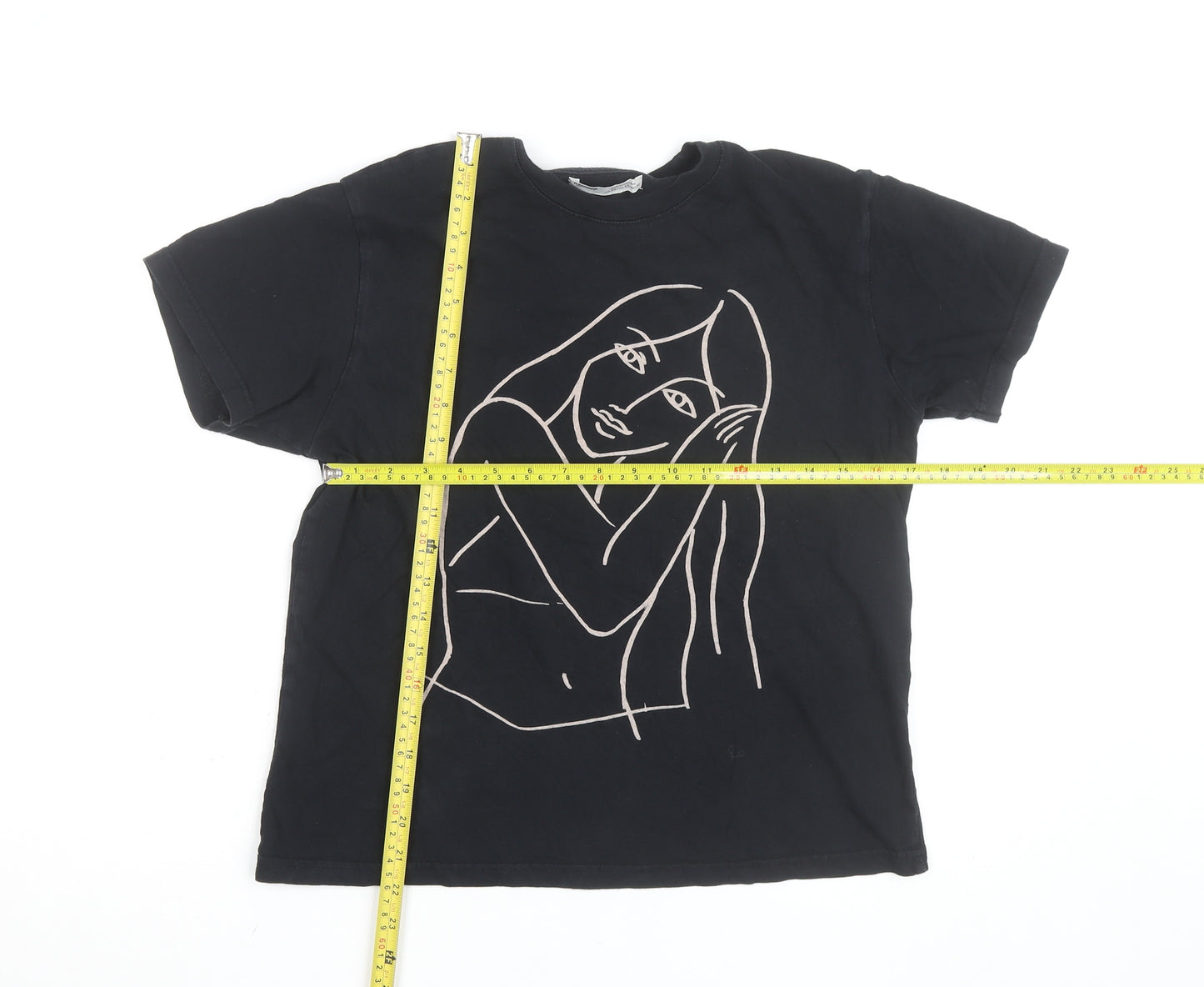 Pull & Bear Womens Black XS Graphic Crew Neck Short Sleeve T-Shirt