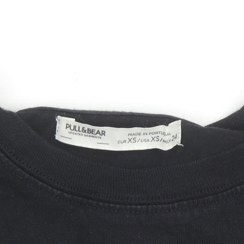 Pull & Bear Womens Black XS Graphic Crew Neck Short Sleeve T-Shirt