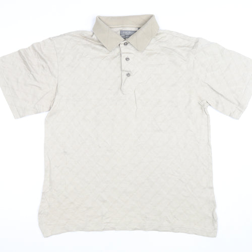 Daniel Cremieux Men's Beige Geometric Cotton Polo Shirt M