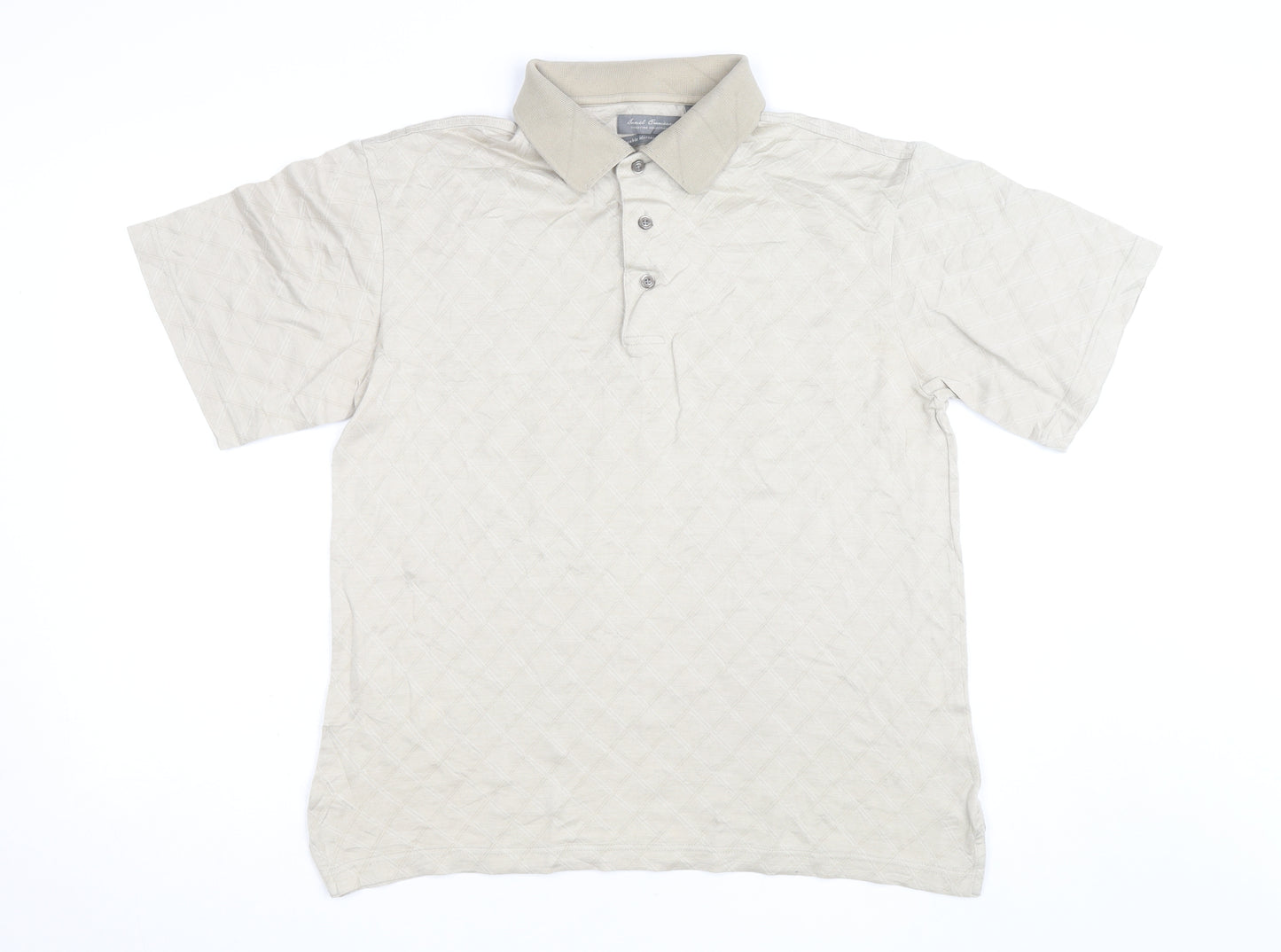 Daniel Cremieux Men's Beige Geometric Cotton Polo Shirt M
