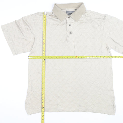 Daniel Cremieux Men's Beige Geometric Cotton Polo Shirt M