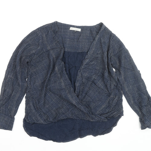 Maison de Nimes Women's Blue Wrap Blouse Size 8 Viscose Long Sleeve