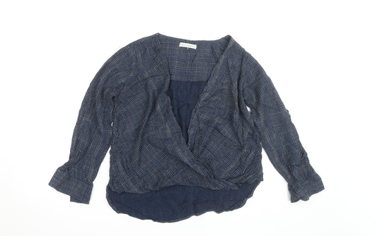 Maison de Nimes Women's Blue Wrap Blouse Size 8 Viscose Long Sleeve